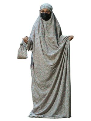 Islamic Prayer Dress for Women- Free Size, Muslim Dress with Hijab, Jilbab/Namaz Khimar/Prayer Clothes Niqab Khimar, Islamic Premium Prayer Clothes, Light Green floral Print color