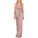 Sequin Bridesmaid Dresses Long Rose Gold V Neck Party Gowns