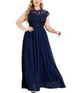 Women's Formal Floral Lace Plus Size Bridesmaid Party Maxi Dress Navy Blue