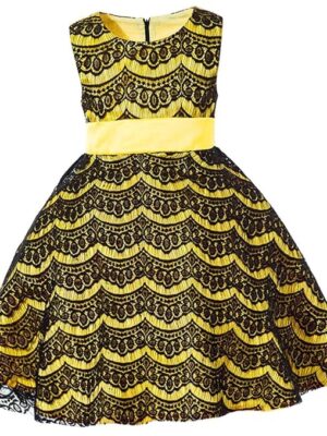 Flower Girl Dress Lace Wedding Bridesmaid Birthday Pageant 4-5 Years yellow (Yellow)