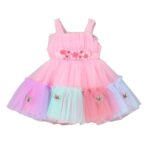 Girls Multi Sleeveless Rainbow Oversized Bow Flower Belt Dress