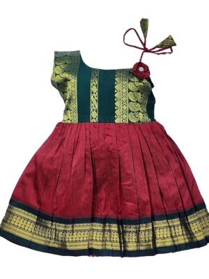 Girl's Traditional Ethnic Wear Kalyani Cotton Flower Knot Frock (Maroon)