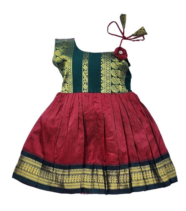 Girl's Traditional Ethnic Wear Kalyani Cotton Flower Knot Frock (Maroon)