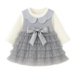 Baby Girl Long Sleeve Princess Dress – Soft Cotton Round Neck Flower Dress for Toddler Girls, Birthday, Party & Casual Wear (Grey AD3)