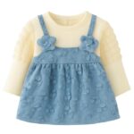 Baby Girl Long Sleeve Princess Dress – Soft Cotton Round Neck Flower Dress for Toddler Girls, Birthday, Party & Casual Wear (Blue AD1)