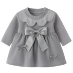Baby Girl Long Sleeve Princess Dress – Soft Cotton Round Neck Flower Dress for Toddler Girls, Birthday, Party & Casual Wear (Grey AD2)