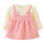 Baby Girl Long Sleeve Princess Dress – Soft Cotton Round Neck Flower Dress for Toddler Girls, Birthday, Party & Casual Wear (Pink AD1)