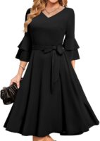 Women's Plus Size 3/4th Bell Sleeves Bridesmaid Dresses （Black）