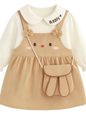 Baby Girl Long Sleeve Princess Dress – Soft Cotton Round Neck Flower Dress for Toddler Girls, Birthday, Party & Casual Wear (Beach Ad41)