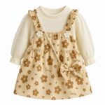 Baby Girl Long Sleeve Princess Dress – Soft Cotton Round Neck Flower Dress for Toddler Girls, Birthday, Party & Casual Wear (Peach Pink AD47)