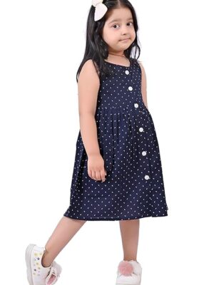 Girls Embroidery Cotton Long Sleeve Flower Dresses LH5460 for 1-8 Years (Navy Blue)