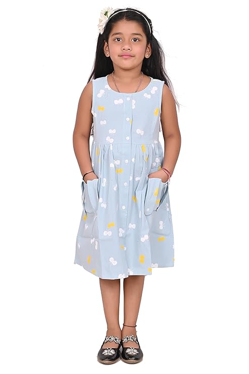 Girls Embroidery Cotton Long Sleeve Flower Dresses LH5460 for 1-8 Years (Peach Blue)
