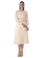 Women Fit and Flare Solid Boat Neckline Full-Length Sleeves Midi Dress