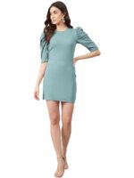 Women's Cotton Blend Modern Knee-Length Prom Dress (SEA GREEN)