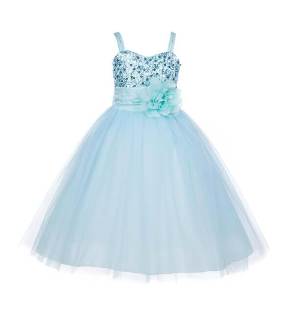 Baby Girls Net Fit & Flare Floor-Length Gown Sequin Prom Kids Dress (Sky Blue)