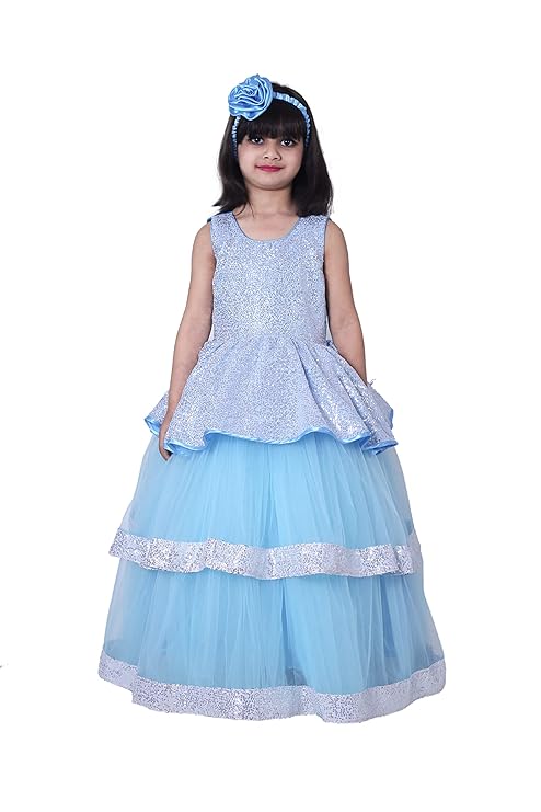 Baby-Girls Kids Blue Sequin Fancy Prom Dress