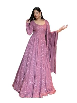 Omkar Textile's Light Purple Gown with Dupatta Set for wedding