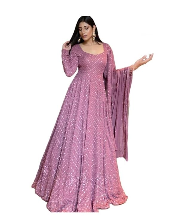 Omkar Textile's Light Purple Gown with Dupatta Set for wedding