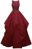 Net Wedding Maxi Dress for Women (Maroon)