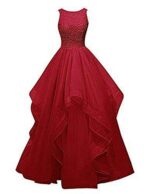Net Wedding Maxi Dress for Women (Red)