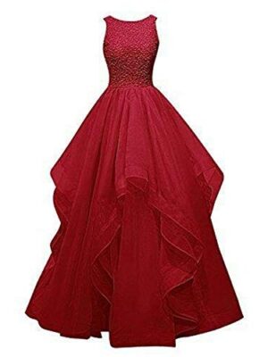 Net Wedding Maxi Dress for Women (Red)