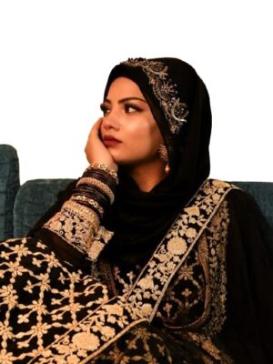 Luxury Bridal Hijab Scarf With Handwork（Black）