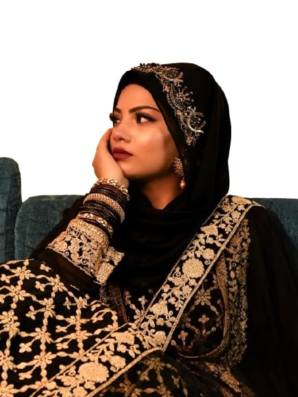Luxury Bridal Hijab Scarf With Handwork（Black）