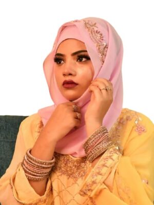 Luxury Bridal Hijab Scarf With Handwork（Pink）