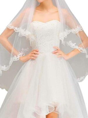 Christian Bridal Veil with Lace Wedding Accessory White with comb