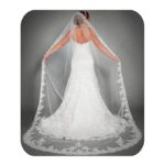 Women's Applique Bride Wedding Veil Long Chapel Length 1 Tier Bridal Veil Soft Tulle Hair Accessories