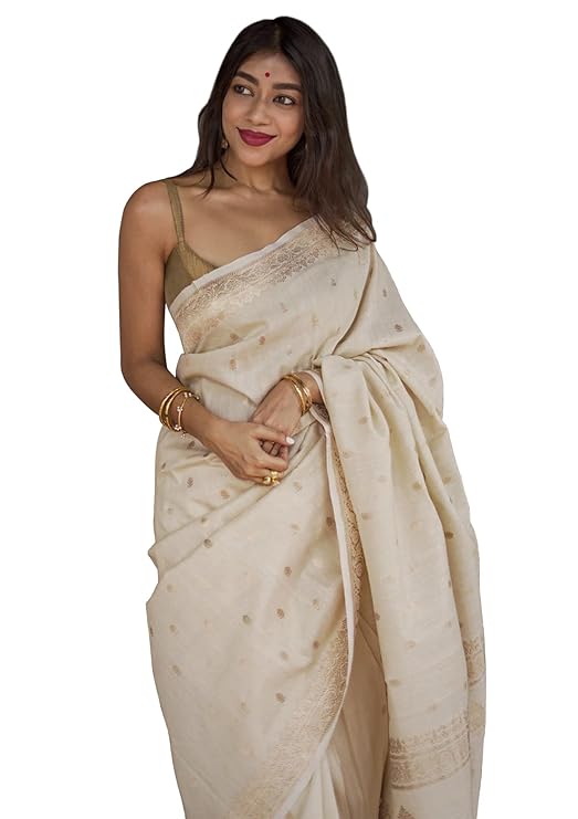 Women's Lavander Banarasi Kanchipuram Art Silk Saree for Women – Traditional Wedding & Party Saree with Blouse Piece – Ethnic Indian Silk Saree for Bridal, Festive (Beige)