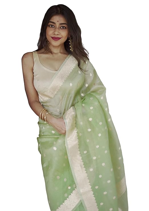 Women's Lavander Banarasi Kanchipuram Art Silk Saree for Women – Traditional Wedding & Party Saree with Blouse Piece – Ethnic Indian Silk Saree for Bridal, Festive (Pista Green)