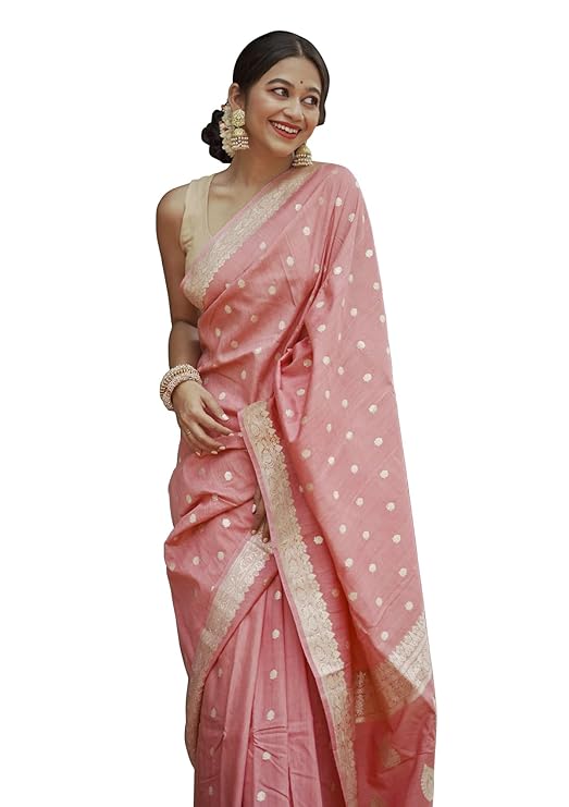 Women's Lavander Banarasi Kanchipuram Art Silk Saree for Women – Traditional Wedding & Party Saree with Blouse Piece – Ethnic Indian Silk Saree for Bridal, Festive (Peach)