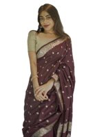 Women's Lavander Banarasi Kanchipuram Art Silk Saree for Women – Traditional Wedding & Party Saree with Blouse Piece – Ethnic Indian Silk Saree for Bridal, Festive (Wine)