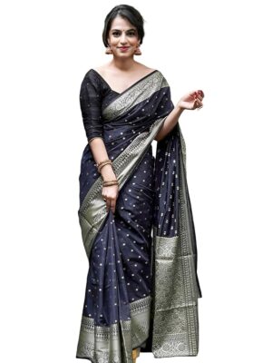 Women's Banarasi Silk Saree with Gold Zari Weaving and Unstitched Blouse – Traditional Indian Attire for Weddings, Festivals, Parties, & Special Occasions