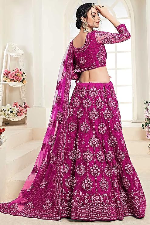 Elegant and Stylish Lehenga Choli for Women – Traditional Indian Wear with Embroidery, Perfect for Weddings and Festivals (Net-Pink)