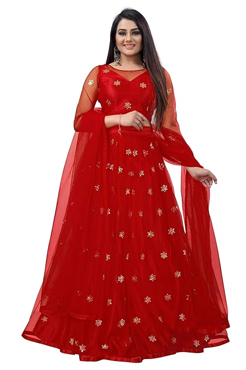 Elegant and Stylish Lehenga Choli for Women – Traditional Indian Wear with Embroidery, Perfect for Weddings and Festivals (Star-Red)