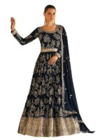 Blue Faux Georgette Full Sleeve Anarkali Gown with Dupatta | Embroidered Indian Dress for Weddings & Festivals | Elegant and Stylish Traditional Ethnic Attire