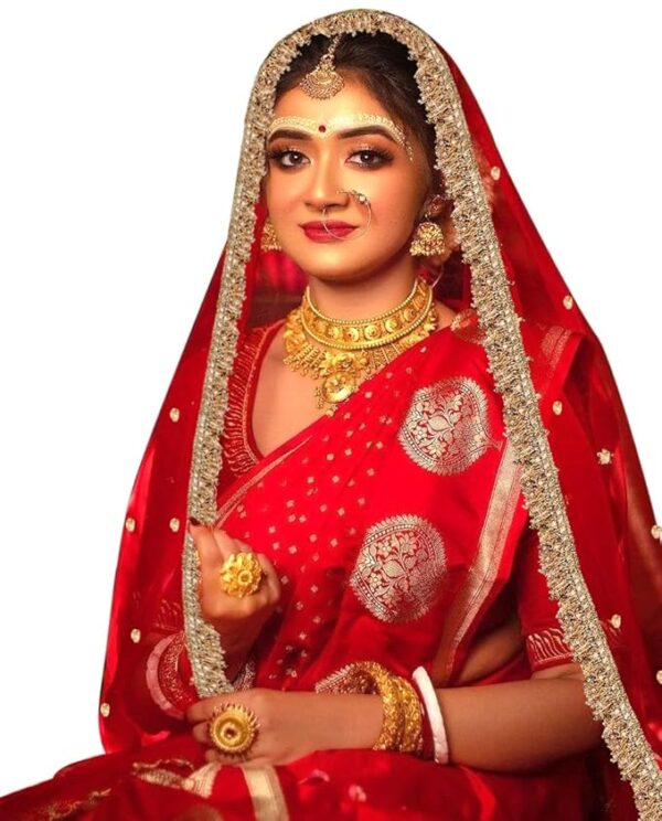 2.5M Red Net Sada Saubhagyawati Bhav Bridal Wedding Dupatta With Sequins Kiran lace | Bridal Women's Net Dupatta | Traditional Dulhan Entry Chunni | Red