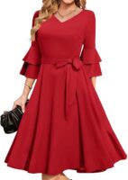 Women's Plus Size 3/4th Bell Sleeves Bridesmaid Dresses （Red）