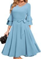 Women's Plus Size 3/4th Bell Sleeves Bridesmaid Dresses （Sky Blue）