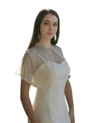 Women's Pearl Net Cape Shrug – Sheer Transparent Poncho for Gowns, Sarees & Bridesmaid Outfits | Wedding & Party Cover-Up