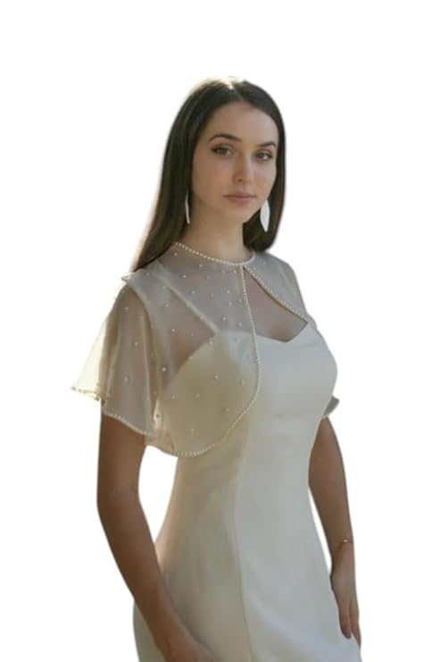 Women's Pearl Net Cape Shrug – Sheer Transparent Poncho for Gowns, Sarees & Bridesmaid Outfits | Wedding & Party Cover-Up