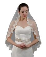 Wedding Bridal Veils 1 Tier Muslim Lace Flower Edge Tulle Wedding Church Veil Bride Hair Accessories for Women and Girls (Ivory)