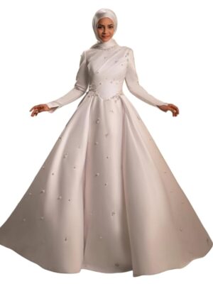 Muslim Wedding Dresses Long Sleeves High Neck Hijab Bridal Gown