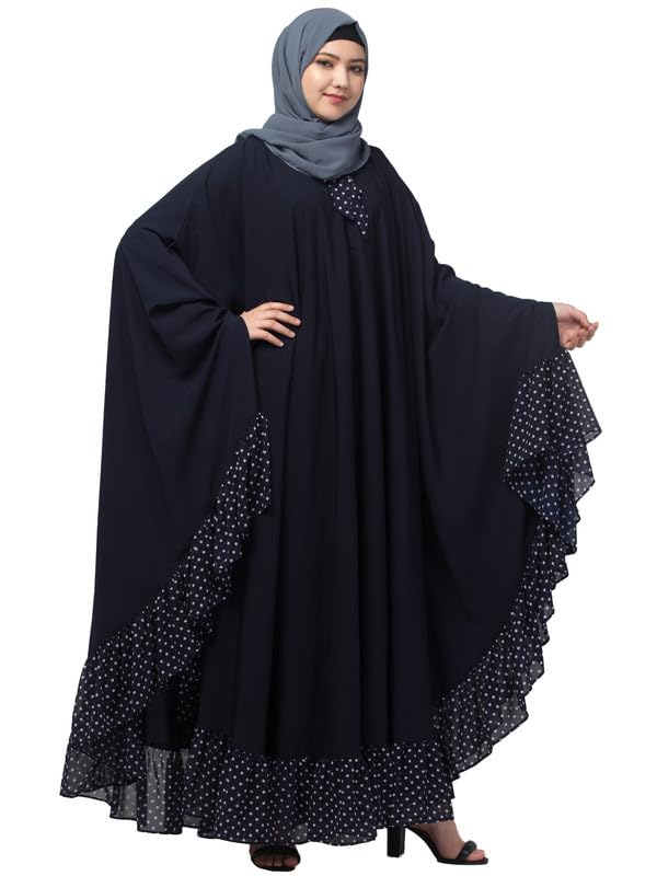 Free Size Neck Belted Kaftan With Dual Fabric Design - Made with Nida Matte for Women(Navy Blue)