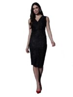 Bodycon Glitter Sleeveless Dress for Women | Shimmer Sleeveless Midi Outfit with Ruched Detailing
