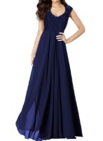 Women's Deep V Neck Vintage Party Wedding Bridesmaid Formal Cocktail Dress Navy Blue