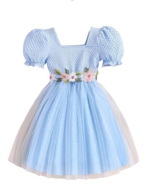 Girl's Net Knee-Length Dress( Sky Blue)