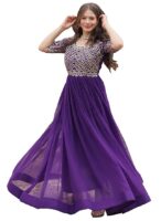 Georgette Embroidered Anarkali Gown for Women(Purple)
